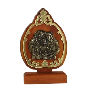 Adorno Mesa de Madeira Sagrada Família Oval Detalhe Acrílico - 12 cm