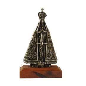 Adorno de Mesa Nossa Senhora Aparecida Metal Ouro Velho - 9,5 cm