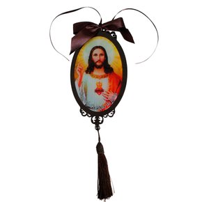 Adorno Oval Sagrado Coração de Jesus em MDF