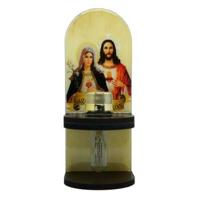 Adorno Porta Água Benta Sagrado Coração de Jesus e Maria - 20 x 8 cm
