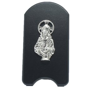 Adorno Sagrado Coração de Jesus Prata Madeira Preta - 11 cm