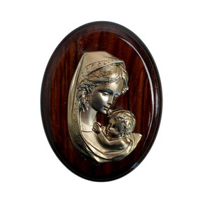 Adorno Virgem com Menino Dourado Madeira - 11 cm