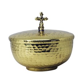 Ambula em Formato de Cuia Dourada com Tampa 7 X 13 Cm