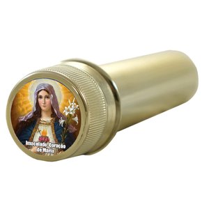 Aspersório Imaculado Coração de Maria em Acrílico Dourado 14 cm x 4 cm