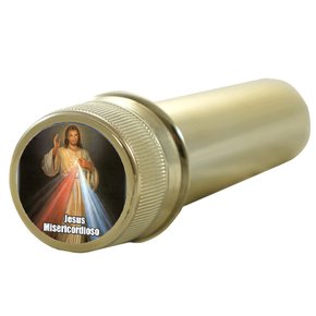 Aspersório Jesus Misericordioso em Acrílico Dourado 14 cm x 4 cm