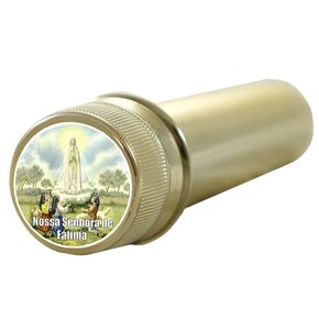 Aspersório Nossa Senhora de Fatima em Acrílico Dourado 14 cm x 4 cm