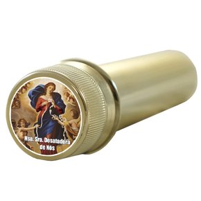 Aspersório Nossa Senhora Desatadora de Nós em Acrílico Dourado 14 cm x 4 cm