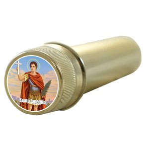 Aspersório Santo Expedito em Acrílico Dourado 14 cm x 4 cm