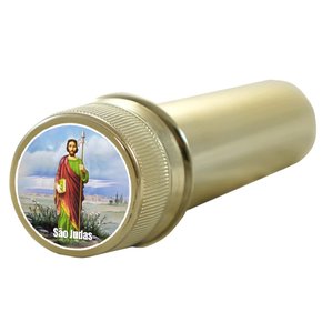 Aspersório Sao Judas Tadeu em Acrílico Dourado 14 cm x 4 cm