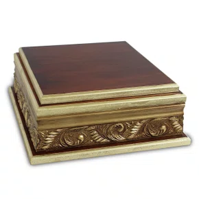 Base de Madeira para Imagem Marrom e Dourado - 15 cm x 37 cm