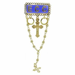 Boton ECC Azul com Terço Dourado 8cm