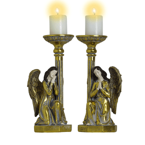 Candelabro 2 Anjos Dourados Rezando - 31 cm