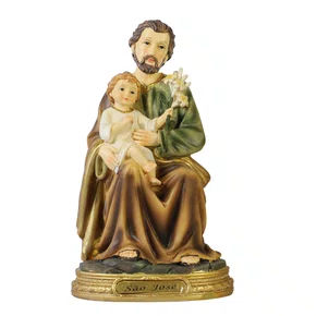 Imagem de São José Sentado com Menino Jesus de Resina Importada - 22 cm