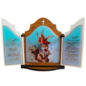 Capela com Porta Desenhada de São Miguel Arcanjo Mdf - 17 cm X 14 cm