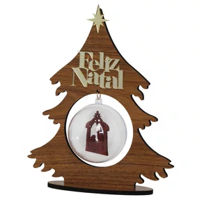 Pinheiro Natal Globo Acrílico Sagrada Família - 25 cm