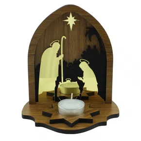 Capela Natal Mesa Sagrada Família Espelhada com Vela Rechô