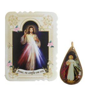 Cartão Jesus Misericordioso Velcro com Medalha