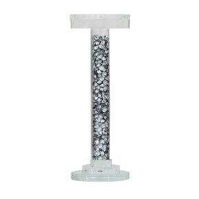 Castiçal de Vidro com Cristais Prateados - 25 Cm