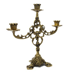 Castiçal Três Velas Trabalhado Bronze - 30 x 31 cm