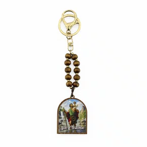 Chaveiro de Madeira São Cristóvão Imbuia Mosquete Dourado