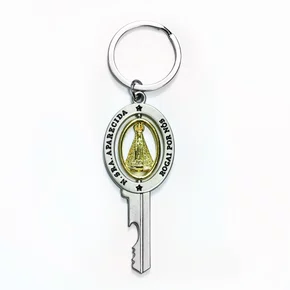 Chaveiro de Nossa Senhora Aparecida Dourado Chave Carro Inox