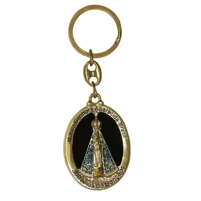 Chaveiro de Nossa Senhora Aparecida Oval Dourado Fundo Preto