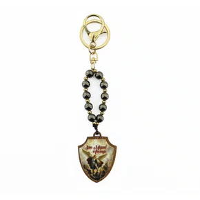 Chaveiro de Madeira São Miguel Arcanjo Mosquete Dourado