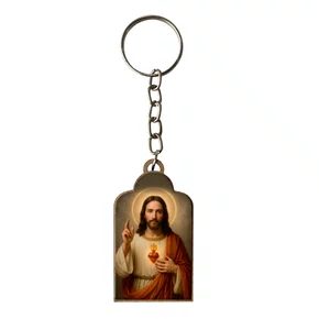 Chaveiro Madeira de Sagrado Coração de Jesus