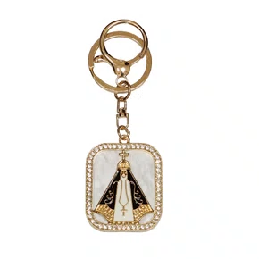 Chaveiro Nossa Senhora Aparecida Quadrado Dourado