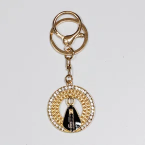 Chaveiro Nossa Senhora Aparecida Redondo Dourado e Preto