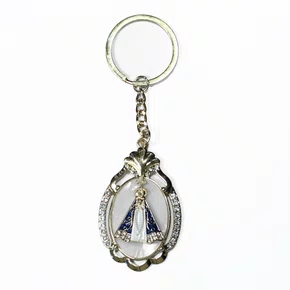 Chaveiro de Nossa Senhora Aparecida Color Oval Dourado Strass
