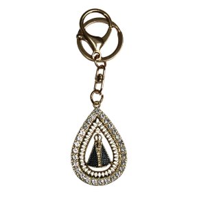 Chaveiro de Nossa Senhora Aparecida Mosquete Dourado Gota Strass