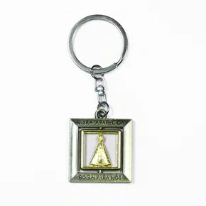 Chaveiro Quadrado de Nossa Senhora Aparecida Dourado Inox