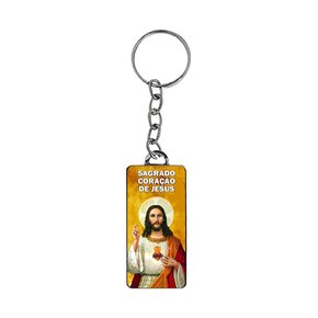 12 Unid - Chaveiro Chapa Retangular Sagrado Coração de Jesus
