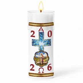 Círio Pascal Adesivado Bom Pastor 2026 - 30 X 9 cm Branco