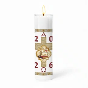 Círio Pascal Adesivado Cordeiro Marfim 2026 - 30 X 7 cm Branco