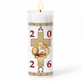 Círio Pascal Adesivado Cordeiro Marfim 2026 - 30 X 9 cm Branco