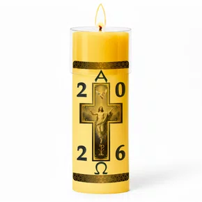 Círio Pascal Adesivado Cristo Ressuscitado 2026 - 20 X 7 cm Amarelo