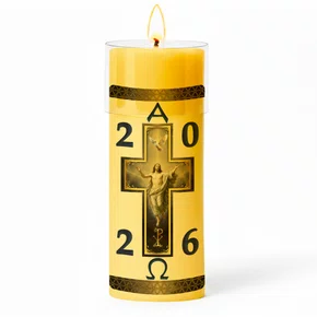 Círio Pascal Adesivado Cristo Ressuscitado 2026 - 30 X 9 cm Amarelo