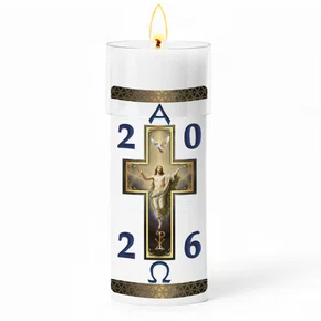 Círio Pascal Adesivado Cristo Ressuscitado 2026 - 30 X 9 cm Branco