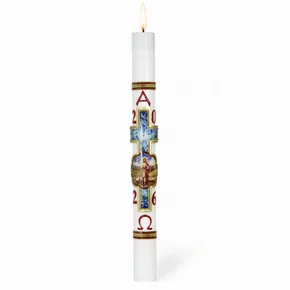Círio Pascal Relevo Bom Pastor 2026 - 90 X 7 cm Branco