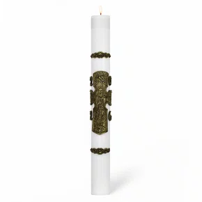 Círio Pascal Relevo Cristo Pantocrator Bronze 2026 - 90 X 9 cm Branco