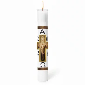 Círio Pascal Relevo Cristo Ressuscitado 2026 - 75 X 9 cm Branco