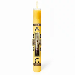 Círio Pascal Relevo Cristo Ressuscitado 2026 - 90 X 7 cm Amarelo