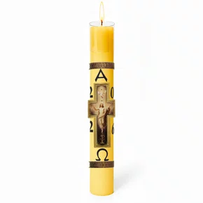 Círio Pascal Relevo Cristo Ressuscitado 2026 - 90 X 9 cm Amarelo