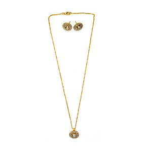 Conjunto Brinco e Pingente Botão Strass Transparente