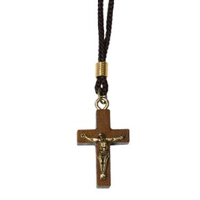 Cordão com Crucifixo Madeira Cristo em Ouro Velho