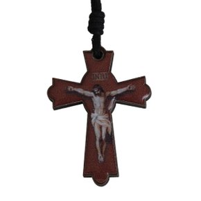 Cordão Crucifixo com Cristo Crucificado e cristo Ressuscitado Resinada 5,5 cm x 3 cm
