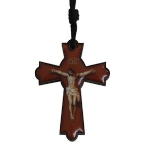 Cordão Crucifixo com Cristo Cruxificado e Cristo Ressucitado Resinada 7 x 5 cm