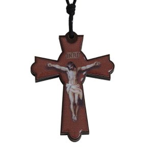 Cordão Crucifixo Dupla Face com Cristo Crucificado e Cristo Ressuscitado Resinado 6,5 x 4 cm